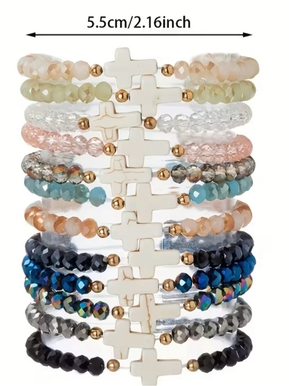 Multi-Color Beaded Cross Stretch Bracelet- Random Color - Price for 1 Bracelet - Picture 4 of 5